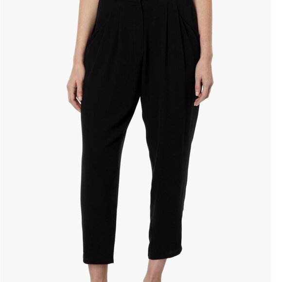 NWT Eileen Fisher petite Silk Georgette Crepe Black Pants Pockets Tapered Ankle - Picture 4 of 13